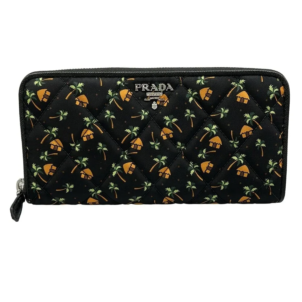Prada Long Wallet 1ML506 Black Orange Green Nylon Leather - Picture 1 of 12
